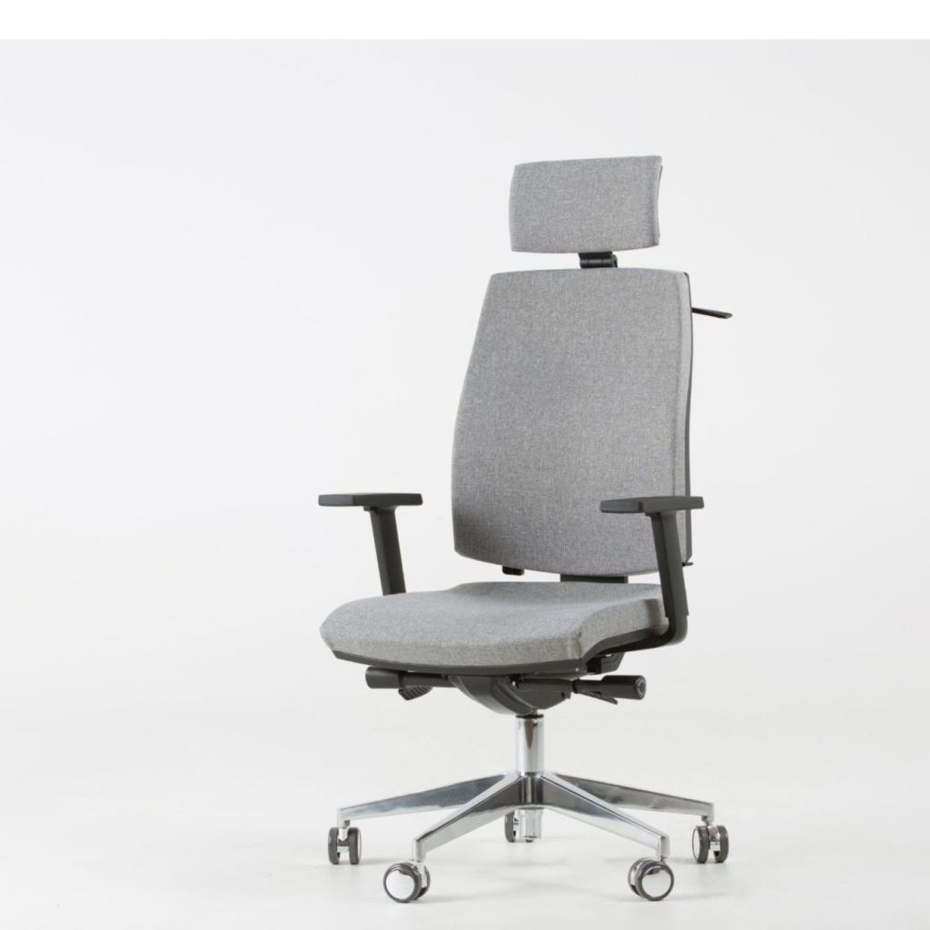 3d product configurator of a grey office chair with wheels